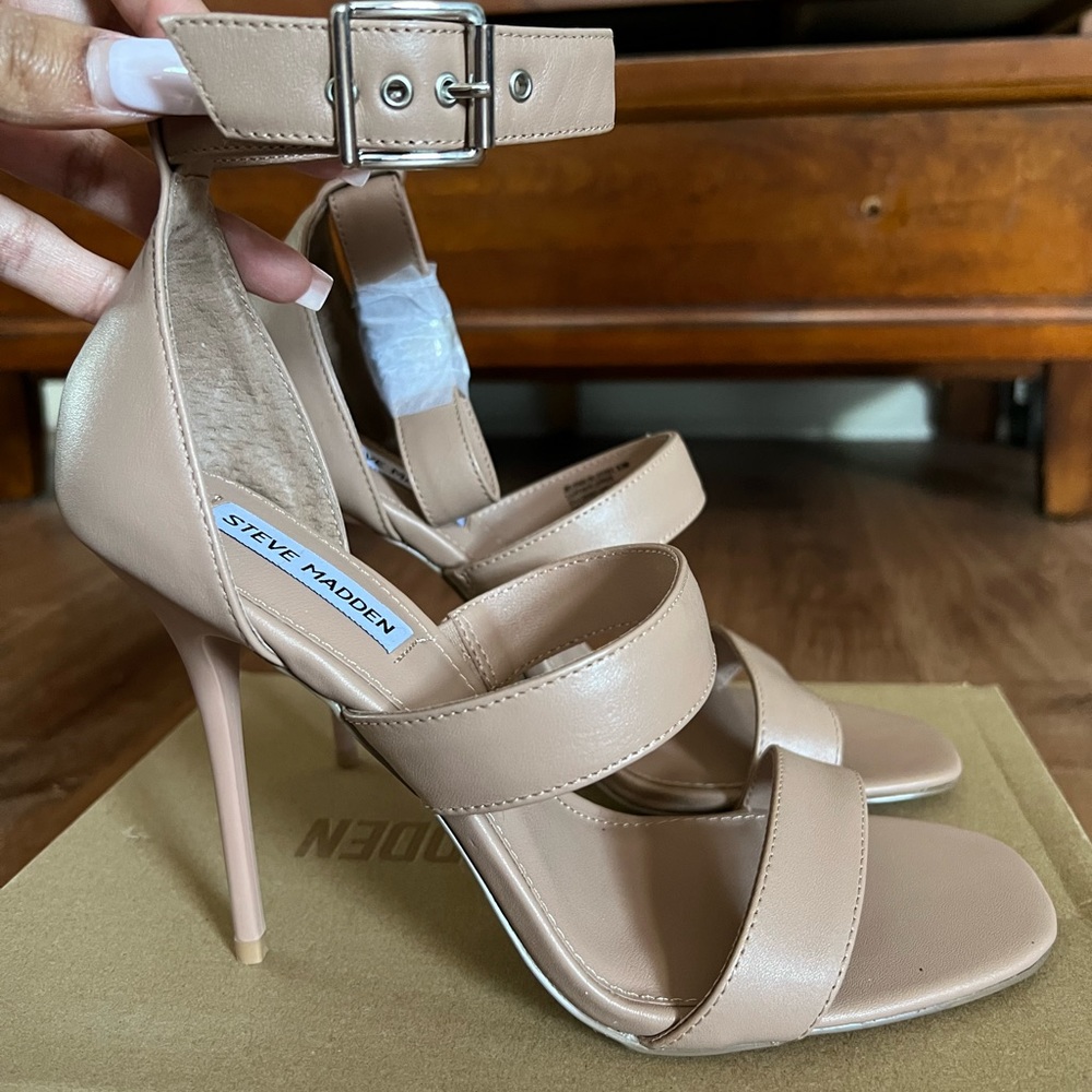 Brand new with box, Nude heeled sandals by Steve Madden.